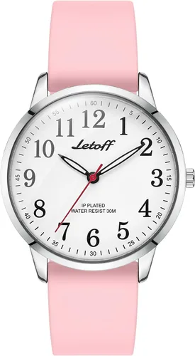 Vista 14 de Letoff Reloj analógico clásico, esfera arcoíris con números arábigos, banda de silicona, resistente al agua hasta 98.4 ft Black/silver