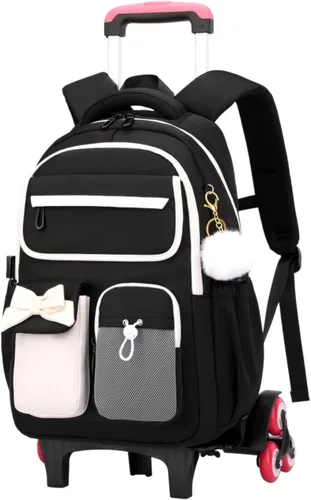 Vista 11 de Mochila con ruedas para niñas, mochila con ruedas para escuela primaria, bolsa de libros con ruedas con 6 ruedas, 3 ruedas negras y azules-6