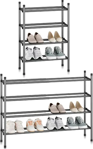 Vista 9 de STORAGE MANIAC - Estante de zapatos ampliable, 4 pares, pequeño estante de zapatos apilable, organizador de zapatos ajustable de metal para armario