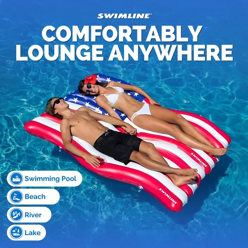 Vista 5 de Swimline - Juego de colchón inflable para piscina, con conector, con bandera estadounidense