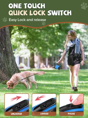 Vista 4 de Correa retráctil para perro con luz LED, correa recargable de 16 pies para perros pequeños y medianos de hasta 66 libras, 360° sin enredos, control