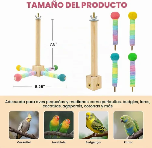 Vista 2 de Juguete de perca para loros mejorado, soporte giratorio de perca para pájaros con juguete de bola masticable para pájaros pequeños y medianos