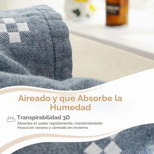 Vista 4 de Manta de muselina ligera y acogedora de 2 capas de 100% algodón para cama, sofá y sofá, colcha de verano con patrón, azul, tamaño individual, 59 x
