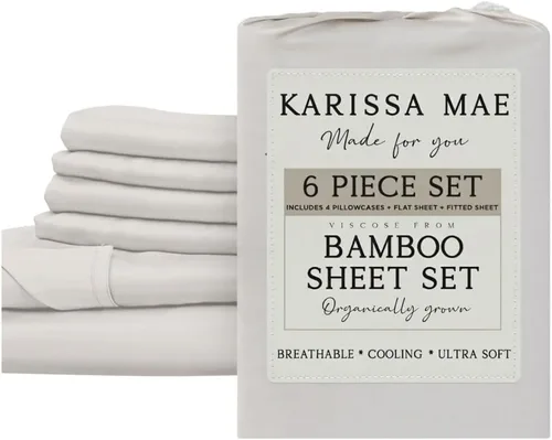 Vista 86 de KARISSA MAE Juego de sábanas de viscosa de bambú de lujo, 100% certificado FSC, refrescante, lujosamente suave, bolsillos profundos de 18 pulgadas