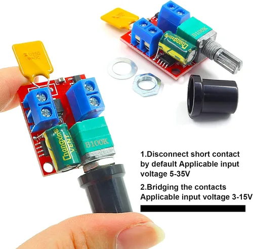 Vista 5 de Paquete de 3 mini controlador de velocidad de motor PWM DC, CC 3 V, 6 V, 12 V, 24 V, 35 V, 5 A, interruptor de control de velocidad, pequeño