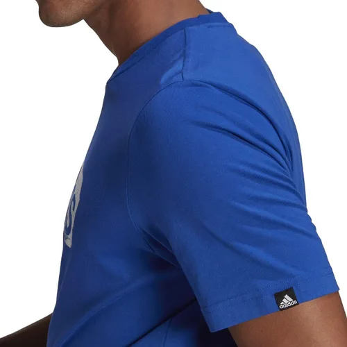 Vista 5 de ADIDAS Men's Essentials Embroidered Linear Logo Tee BlueWhite
