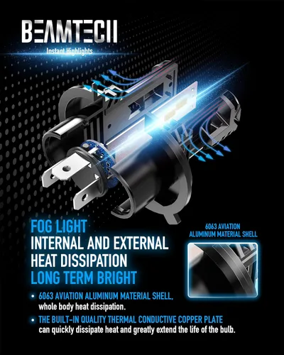 Vista 3 de BEAMTECH Bombilla antiniebla H/4, 2 piezas Bombilla H4, 6500K, sin ventilador, estable, apta para motocicleta