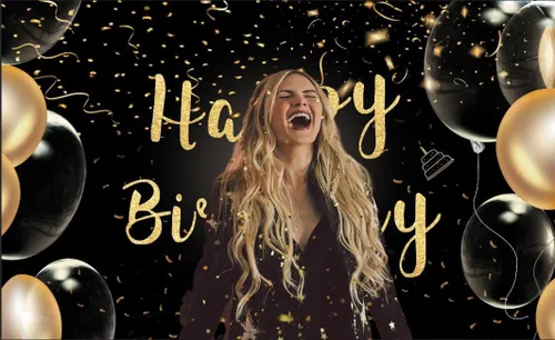 Vista 4 de 6 telón de fondo de cumpleaños negro y dorado de 3.6 pies, fondo de globo dorado transparente, telón de fondo de feliz cumpleaños para mujeres