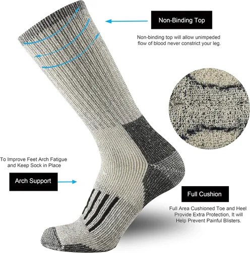 Vista 2 de ONKE Calcetines acolchados de lana merino para hombre, para senderismo, todas las estaciones, botas de trabajo, pesadas, gruesas, térmicas, absorben