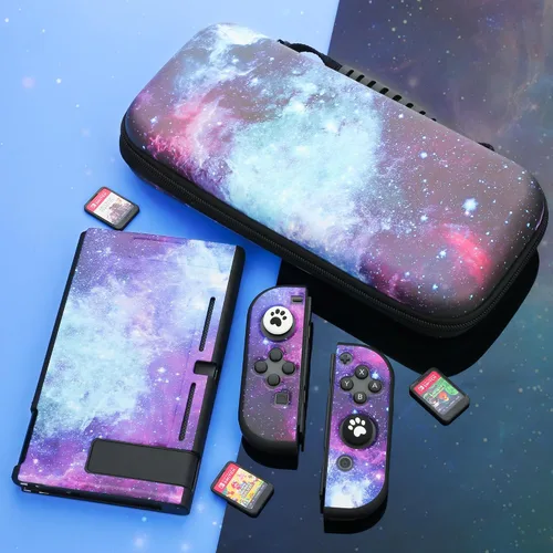 Vista 6 de Purple Carrying Case for Nintendo Switch & Accessories, Galaxy Bundle Set with Portable Switch Travel Storage, Soft TPU Protective Skin Cover
