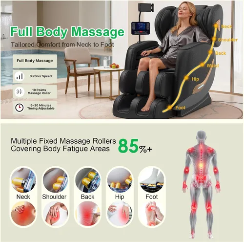Vista 3 de Silla de masaje mejorada de cuerpo completo, silla de masaje reclinable de gravedad cero, 10 puntos de fijación, sillas de masaje Shiatsu 2026