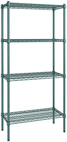 Vista 112 de Kit de 4 estantes de epoxi verde NSF de 21 x 72 pulgadas con postes de 86 pulgadas, estantería de almacenamiento resistente, kit de estantería