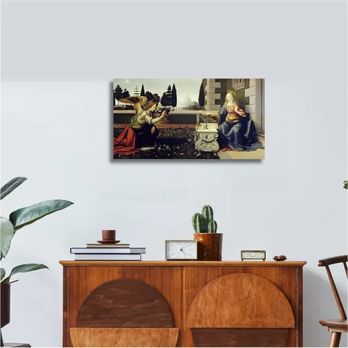Vista 4 de Anunciación de Leonardo da Vinci Reproducciones de arte clásico, impresiones en lienzo giclée para decoración del hogar, 16 x 30 pulgadas