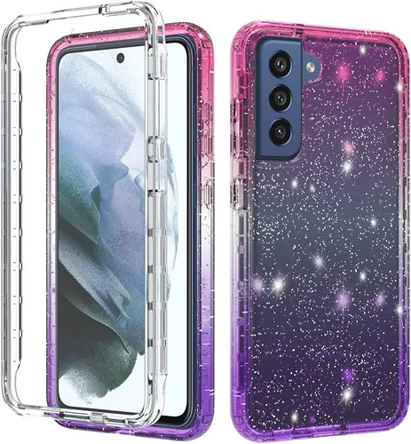 Vista 4 de Funda compatible con Samsung Galaxy S21 FE con purpurina de cuerpo completo con protector de pantalla integrado, resistente de doble capa a prueba