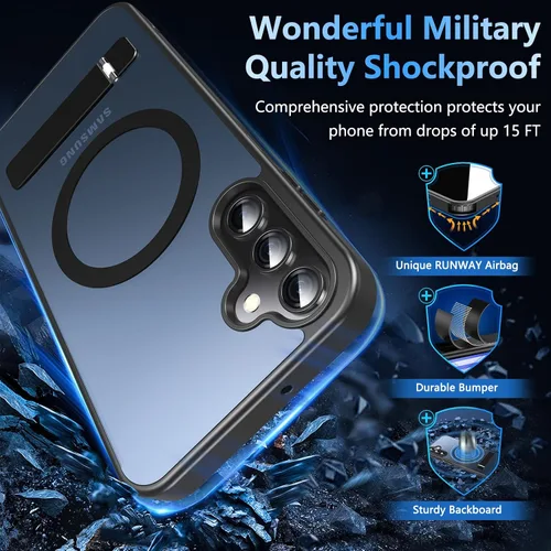 Vista 6 de OWKEY Funda magnética para Samsung Galaxy A15 5G con protector de pantalla y soporte, funda magnética para protección de grado militar Magsafe a