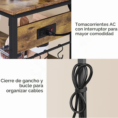 Vista 7 de Yaheetech Carrito de isla de cocina con toma de corriente, 3 estantes Marrón rústico