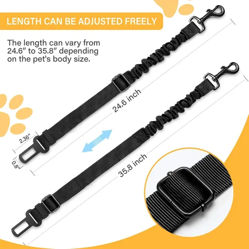 Vista 2 de Cinturón de seguridad retráctil para perro, 1 paquete de arnés elástico ajustable resistente y duradero y giratorio de 360 grados.