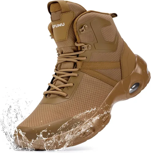 Vista 11 de Botas tácticas militares para hombre, impermeables, de 6 pulgadas, ligeras, duraderas, con cremallera lateral, botas de combate para trabajo