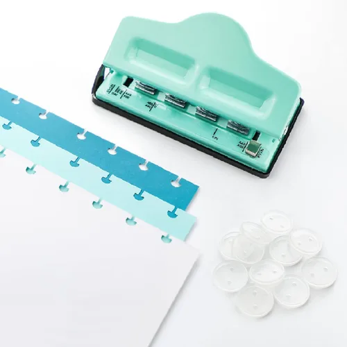 Vista 3 de Gocreate Mint Planner Hole Punch 11 discos de encuadernación suministrados ajustable para planificadores felices encuadernados en disco, perfora tu
