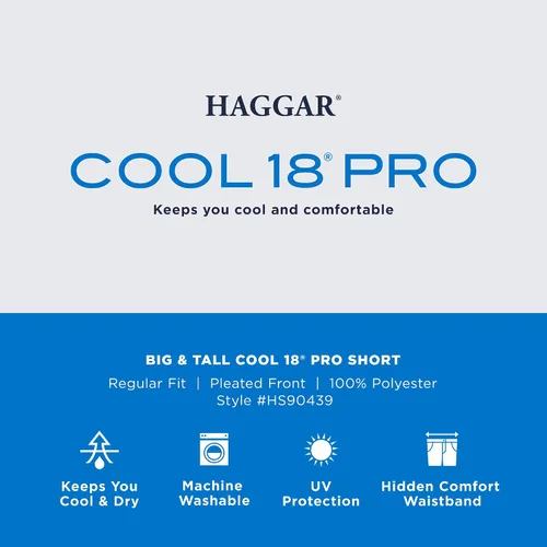 Vista 4 de Haggar Cool 18 Pro - Pantalones cortos de ajuste recto plisado en 4 direcciones con cintura expandible para hombre