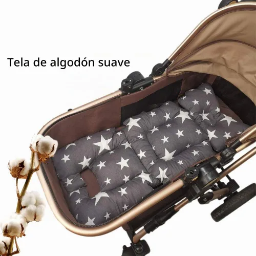 Vista 2 de Cojín de asiento para cochecito, cojín reversible de algodón para recién nacido, universal, acolchado grueso, antideslizante, estrella gris