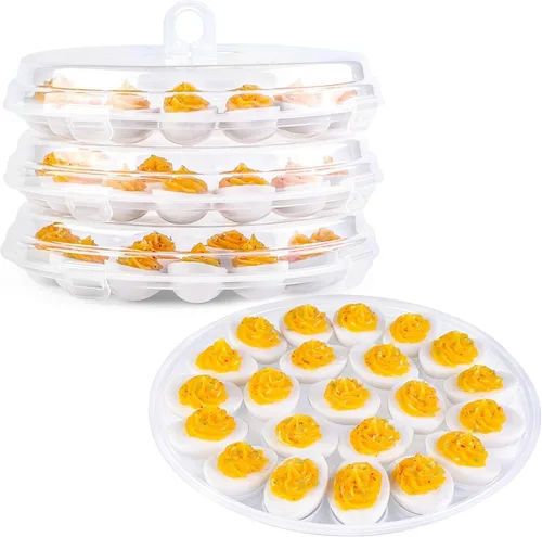 Vista 8 de HAKSEN Recipientes para huevos rellenos con tapa, bandeja portátil con 22 ranuras para portador de huevos rellenos para fiestas navideñas y cocina