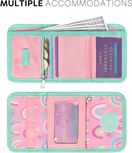 Vista 4 de mibasies Cartera infantil para niñas de 3 a 8 años, billetera triple para regalar, arco iris a2, Billetera triple para niños