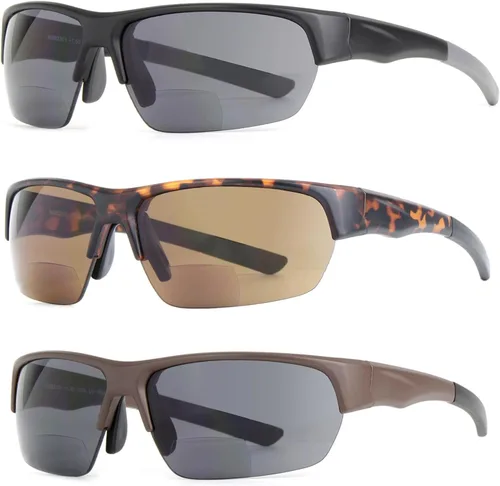 Vista 8 de Paquete de 3 lentes de sol bifocales de lectura para hombres y mujeres con almohadilla nasal ajustable, lectores de sol tintados envolventes