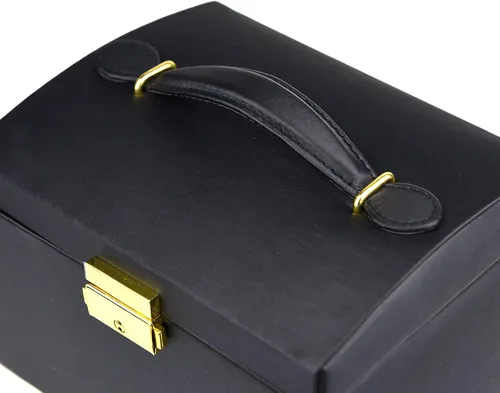Vista 9 de Caja de joyas de piel Goldwheat con cerradura y espejo. Excelente regalo para mujeres., Cuero sintético, Negro, M