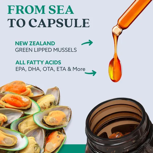 Vista 2 de Haka Life GLX3 - Cápsulas de aceite de mejillón de labios verdes para apoyo articular y muscular Suplemento de mejillón de labios verdes Omega-3