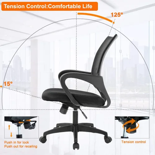 Vista 5 de Meet perfect Silla de oficina con respaldo medio, moderna silla ejecutiva de escritorio para computadora, silla giratoria con ruedas, silla