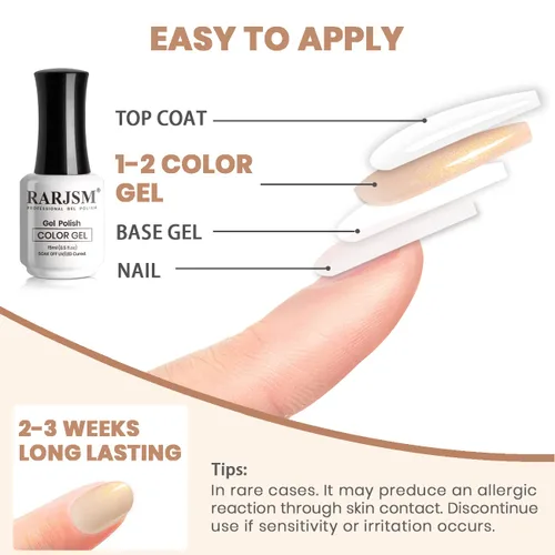 Vista 6 de RARJSM Esmalte de uñas en gel color albaricoque, dorado con brillantina, neutro, transparente, color nude, esmalte de gel para remojar para remojar