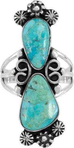 Vista 3 de Anillo turquesa de plata de ley 925 con piedras preciosas auténticas tamaño 6 a 11
