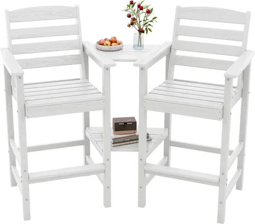 Vista 21 de SERWALL Juego de 2 sillas Adirondack altas Adirondack de gran tamaño, taburetes de bar con altura de barra para exteriores, juego de sillas