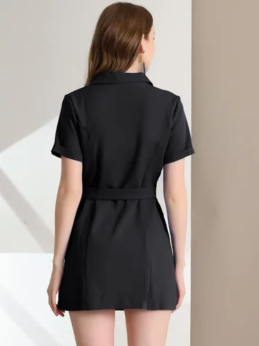 Vista 5 de Allegra K Vestido blazer casual con solapa con muescas y cinturón para mujer