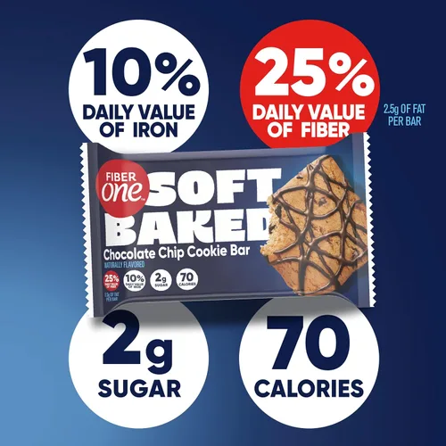 Vista 6 de Fiber One Brownies de 70 calorías, barras de bocadillos de galletas con chispas de chocolate, 2g de azúcar, paquete de valor, 12 unidades, 10.6 oz