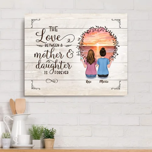 Vista 5 de Gossby Lienzo personalizado envuelto para mamá – El amor entre madre e hija es para siempre – Regalo personalizado con nombres de avatares – Regalo
