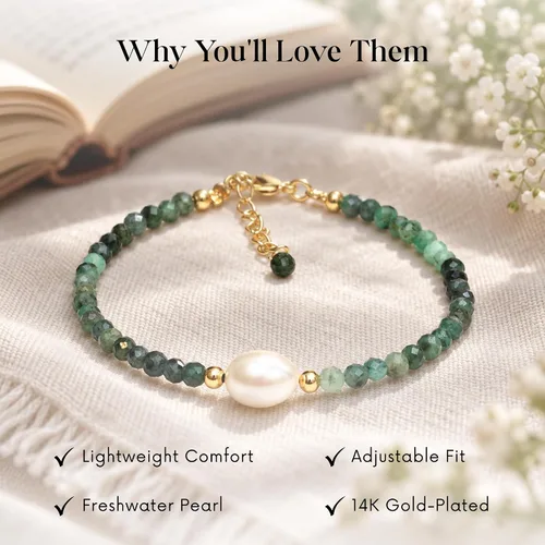 Vista 7 de Gempires - Pulseras de cuentas de cristal hechas a mano con joyería de perlas de agua dulce hipoalergénicas, chapadas en oro de 7.5 pulgadas