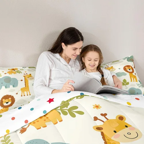 Vista 6 de Feelyou Juego de edredón de animales de la selva para todas las estaciones, juego de ropa de cama con 1 funda de almohada de microfibra de elefante