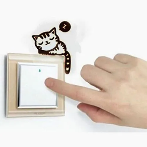 Vista 2 de Lindo gato siesta interruptor de luz divertido pared pegatinas de vinilo negro
