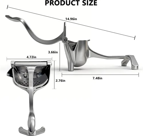 Vista 2 de Exprimidor manual y exprimidor de limón, exprimidor de cítricos de aluminio resistente de 0.6L, prensa de naranja, extractor de jugo de mano fácil