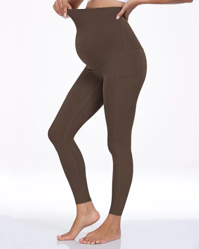 Vista 8 de WHOUARE Leggings de maternidad sobre el vientre con bolsillos para mujer, cintura alta, entrenamiento, pantalones de yoga