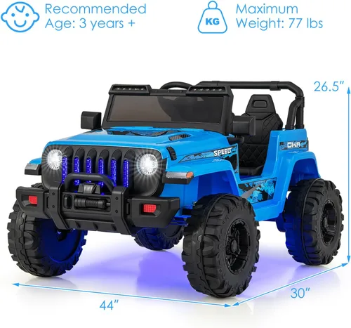 Vista 7 de OLAKIDS Camión de paseo para niños, vehículo eléctrico de 12 V con control remoto, automóvil para niños pequeños a batería con música, bocina, 3 Azul