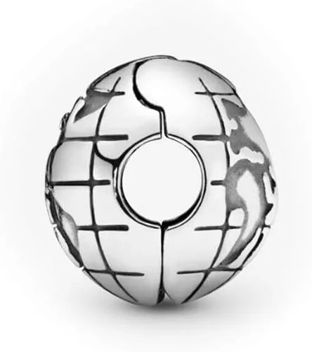 Vista 2 de Abalorio con clip de globo terráqueo para pulseras Pandora Moments para mujeres, cumpleaños mundial S925, Metal, No es una piedra preciosa