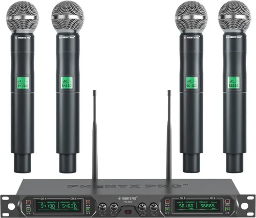 Vista 2 de Phenyx Pro Sistema de micrófono inalámbrico, micrófono inalámbrico UHF de 4 canales (PTU-5000-4H) con cable XLR Snake de 3 pies