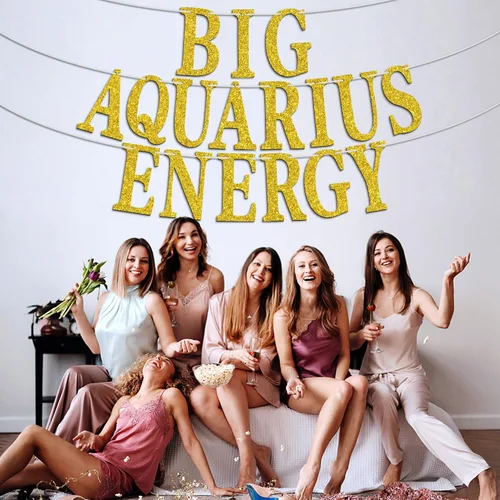 Vista 4 de Big Aquarius Energy Banner, temporada de acuario enero/febrero decoración de pastel de cumpleaños – 12 suministros de decoración de fiesta