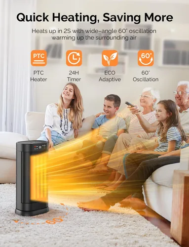 Vista 2 de Calentadores de Espacio para Uso en Interiores, Calentador de Cerámica PTC Eléctrico Portátil Oscilante de Calentamiento Rápido de 1500W