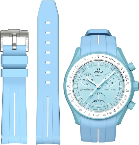 Vista 14 de Correas para reloj Moonswatch, correa de goma curvada sin huecos compatible con reloj Omega X Swatch Moonswatch Speedmaster/Rolex/SEIKO de 20mm
