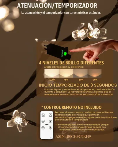 Vista 2 de TYBEEU Árbol de cerezo iluminado de 4 pies con 144 luces LED blancas cálidas para decoración de vacaciones, regulable, certificado UL, impermeable