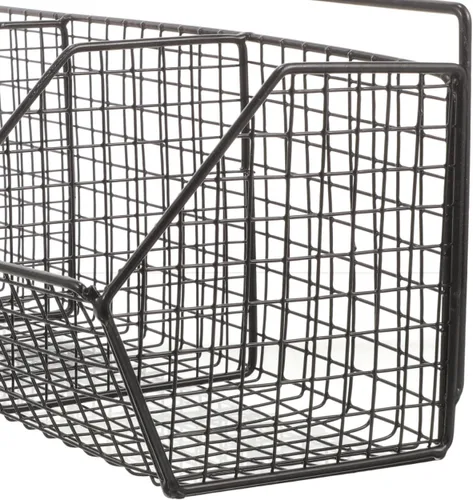 Vista 4 de Estante de almacenamiento de cocina montado en la pared para cebollas, jengibre y ajo, organizador de especias de metal negro con soporte de esponja